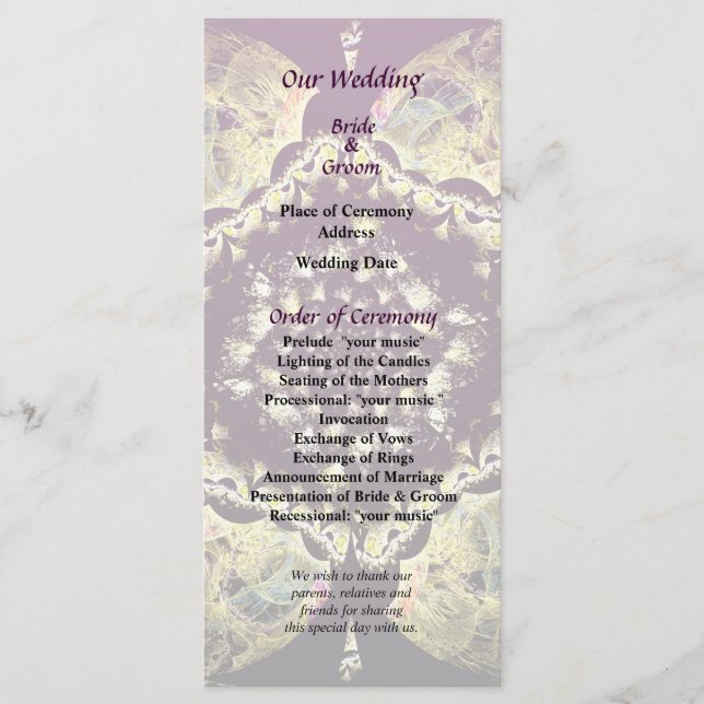 Fractrals - Persian Floral Motif Wedding Program Programme (Front)