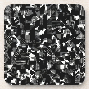 "Fractura" - Black White Camouflage Pattern Coaster
