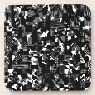"Fractura" - Black White Camouflage Pattern Coaster