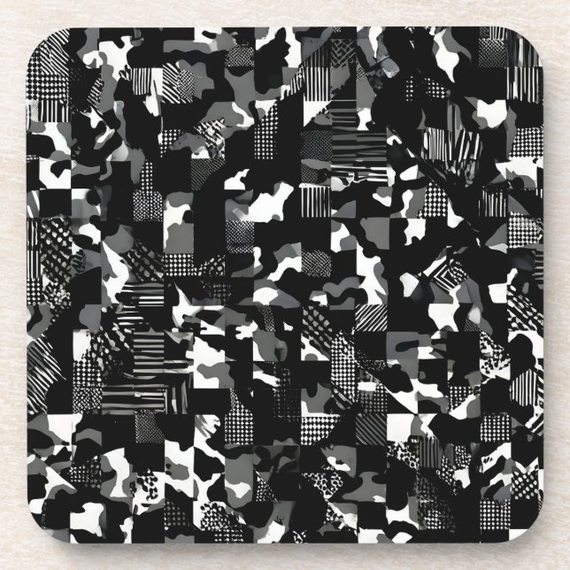 "Fractura" - Black White Camouflage Pattern  Coaster (Front)