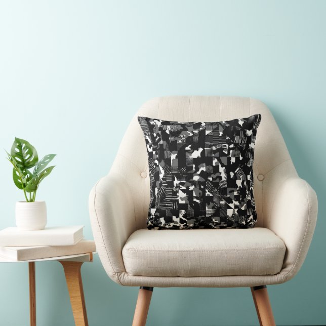 "Fractura" - Black White Camouflage Pattern  Cushion (Chair)