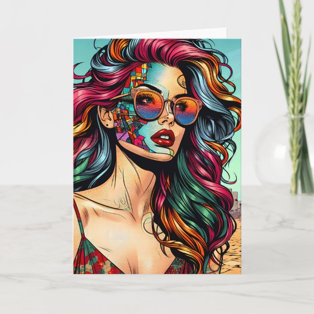 Fractured Art | Abstract Woman at Beach Card (Front)