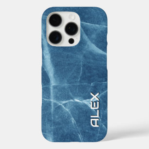 Fractured Blue Marble – Textured Stone Pattern iPhone 16 Pro Case