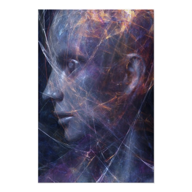 Fractured Face Neon Threads Cosmic Portrait Poster (Front)
