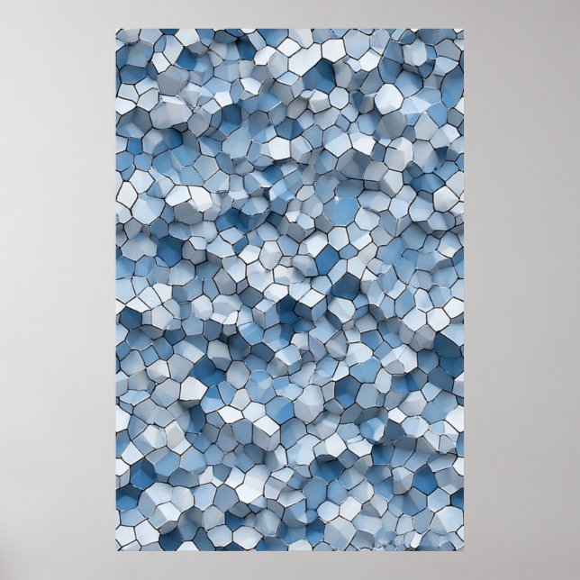 Fractured Honeycomb: Blue Cracked Tile Geometric Poster (Front)