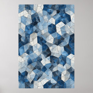 Fractured Mosaic: Blue Geometric Cracked Glass Poster