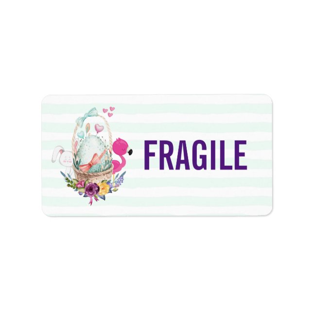 Fragile Egg in a Basket with Flamingo and Bunny Label (Front)