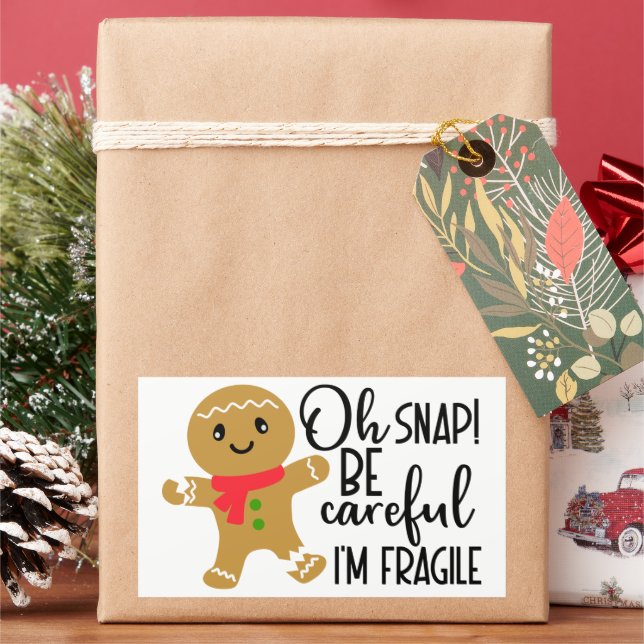 Fragile Gingersnap Rectangular Sticker (Holiday)