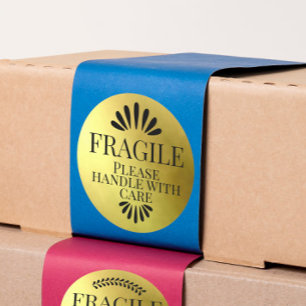 Fragile gold  please handle with care classic round sticker