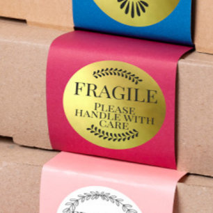Fragile gold  please handle with care classic round sticker