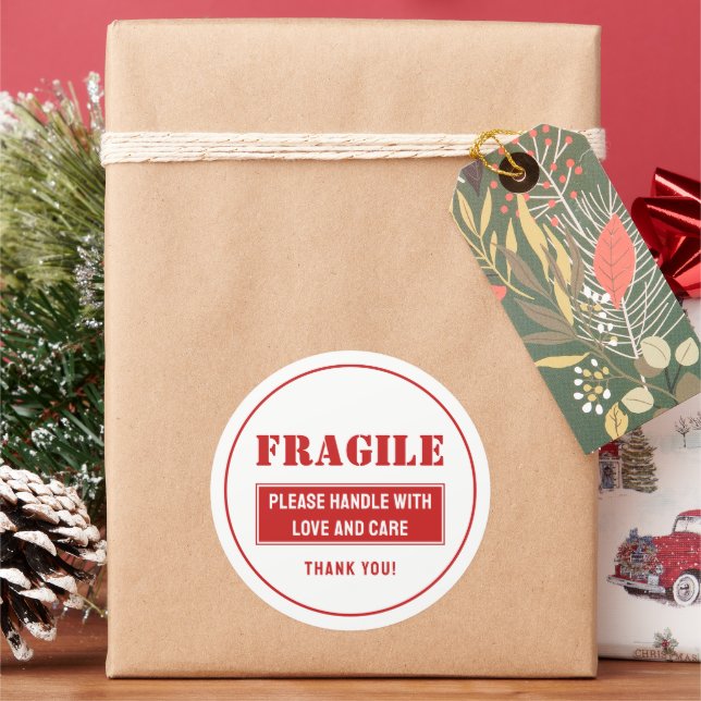 Fragile Handle With Care Mailing and Packaging Classic Round Sticker (Holiday)