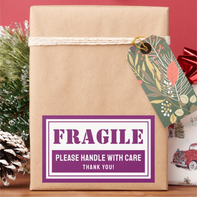 Fragile Handle With Care Mailing and Packaging Rectangular Sticker (Holiday)