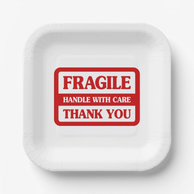Fragile Handle With Care Paper Plate (Front)