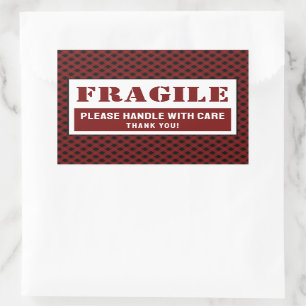 Fragile Handle With Care Plaid Pattern Packaging Rectangular Sticker