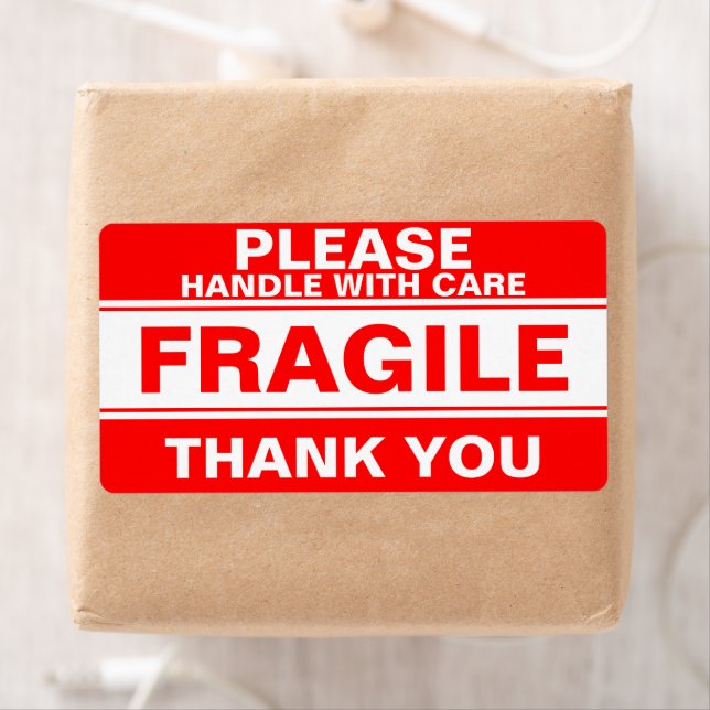 Fragile Handle With Care Sticker Warning Label (Insitu)