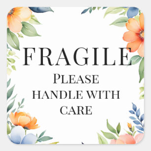 Fragile Please Handle With Care Floral Square Stic Sticker