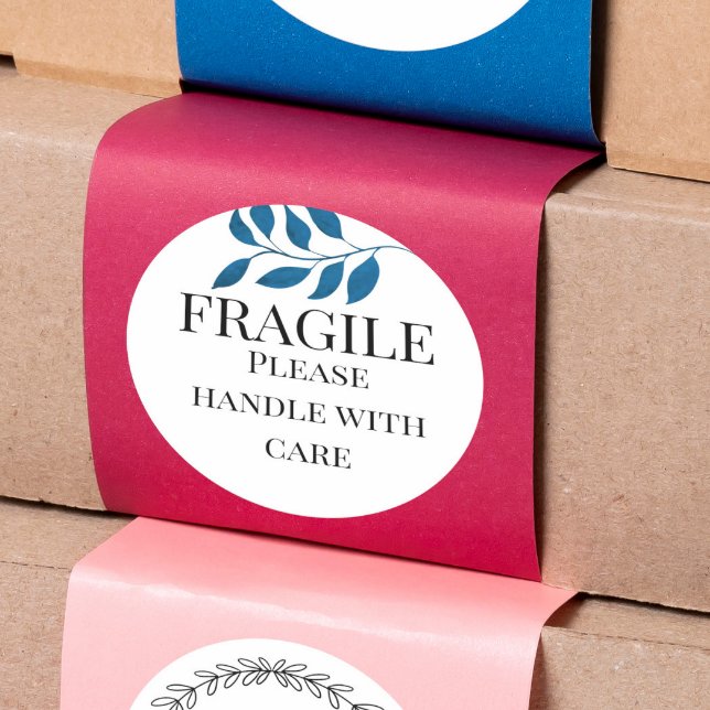 Fragile please handle with care with leaf classic round sticker (Creator Uploaded)