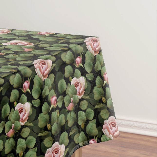 Fragile roses. Floral pattern on black Tablecloth (In Situ)