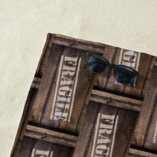 Fragile wood crate vintage brown woodgrain  beach towel