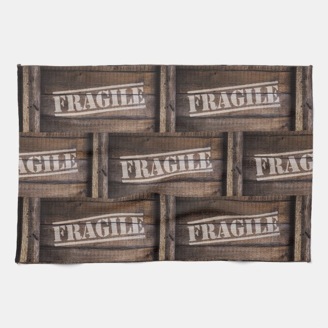 Fragile wood crate vintage tea towel (Horizontal)