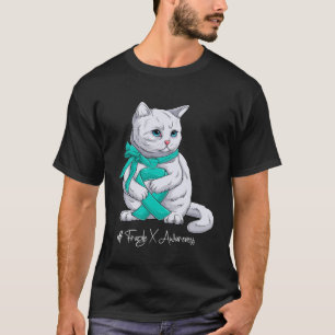 Fragile X Awareness Month Teal Ribbon Cat T-Shirt