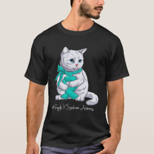 Fragile X Syndrome Awareness Month Teal Ribbon Cat T-Shirt