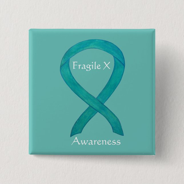 Fragile X Teal Awareness Custom Ribbon Pin (Front)