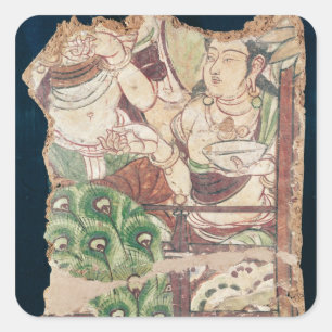 Fragment depicting a Buddhist paradise Square Sticker