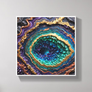 Fragmented Impasto Portrait with Green Eye and Gol Canvas Print