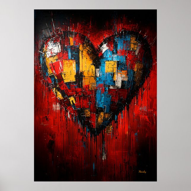 Fragments of Love Contemporary Expressionist Heart Poster (Front)