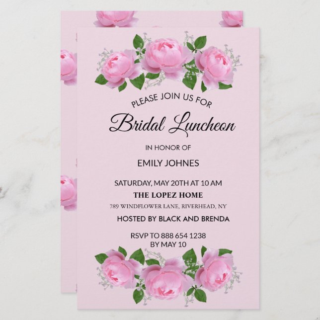 Fragrant Pink Roses, Bridal Luncheon Stationery (Front/Back)
