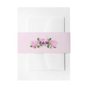 Fragrant Pink Roses Monogram Invitation Belly Band