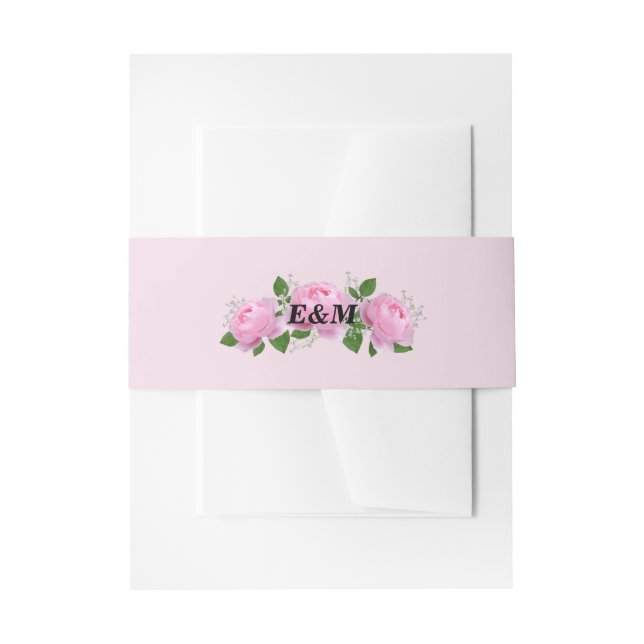 Fragrant Pink Roses Monogram  Invitation Belly Band (Front Example)