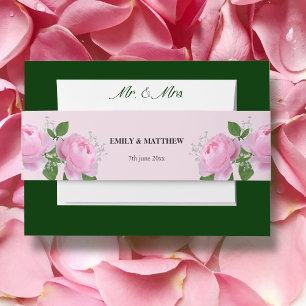Fragrant Pink Roses Wedding Invitation  Belly Band