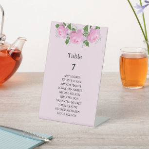 Fragrant Pink Roses , Wedding Table Number Pedestal Sign