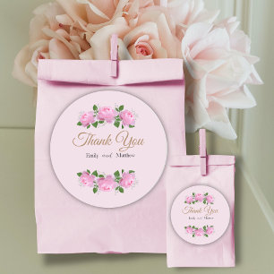 Fragrant Pink Roses, Wedding Thank you, Classic Round Sticker