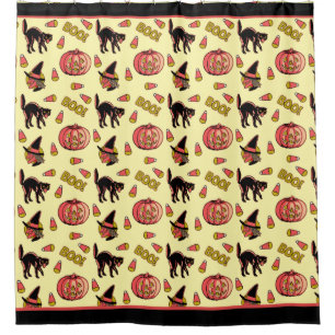 Fraidy Cat Retro Halloween Shower Curtain