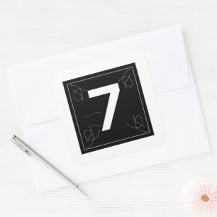 Frame and Flourish Monogram Number 7 on White Square Sticker