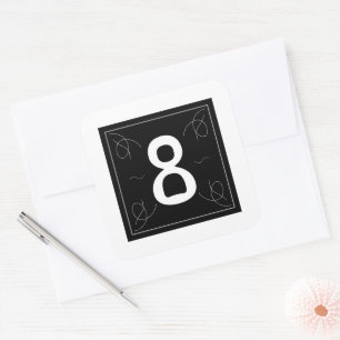 Frame and Flourish Monogram Number 8 on White Square Sticker