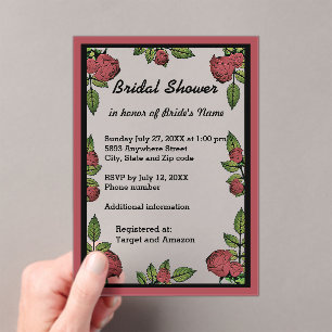 Frame and Red Roses Bridal Shower Acrylic Invitations