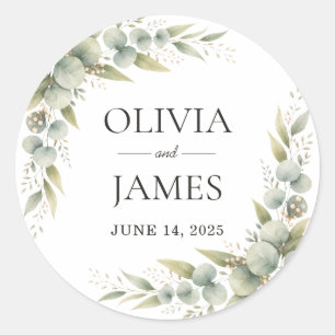 Frame Botanical Eucalyptus Greenery Wedding Classic Round Sticker
