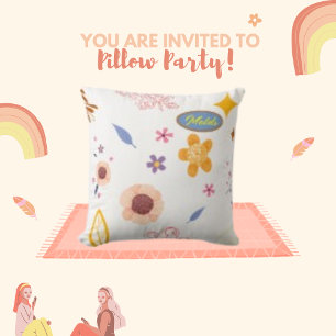 Frame Boundary Blue and Pink Leaves Minimalist Cushion