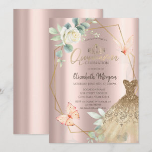 Frame Flower Butterflies Dress Rose Gold Invitation