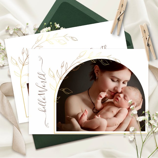Frame gold foil 4 Photo Newborn Birth Stats Announcement (Creator Uploaded)