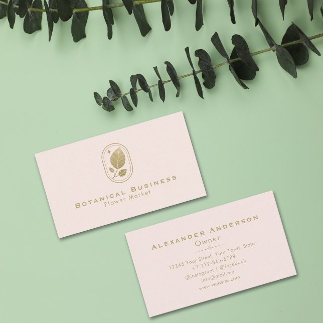 Frame Gold Leaf Minimal Botanical Cream Shade Pink Business Card (Frame Gold Leaf Minimal Botanical Cream Shade Pink Business Card)