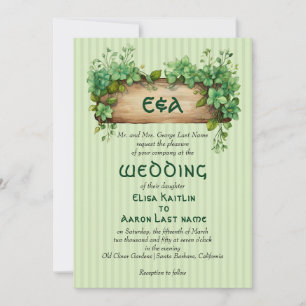 Frame, initials , Qr code St Patrick's Day wedding Invitation