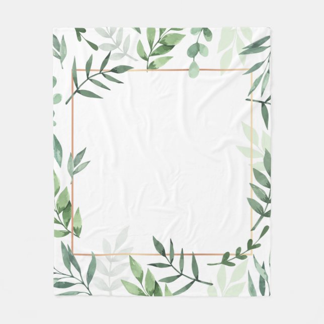 Frame leaves watercolor background fleece blanket (Front)