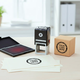 Frame Logo Stamp. Custom Round Brand Business Name Self-inking Stamp