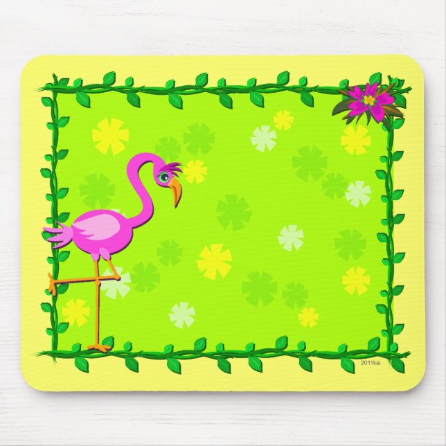 Frame of Tropical Plants and Flamingo Mouse Pad (Front)
