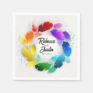 Frame Rainbow Feathers Floral Modern Boho Napkin